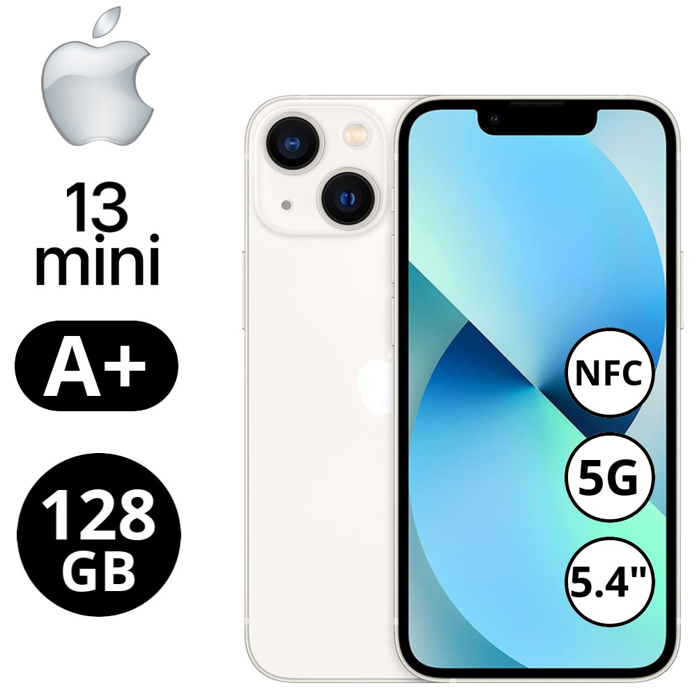 REBU - Telefono movil libre Seminuevo iPhone 13 Mini 128GB Starlight (Blanco) - Grado A+ (IMPECABLE)