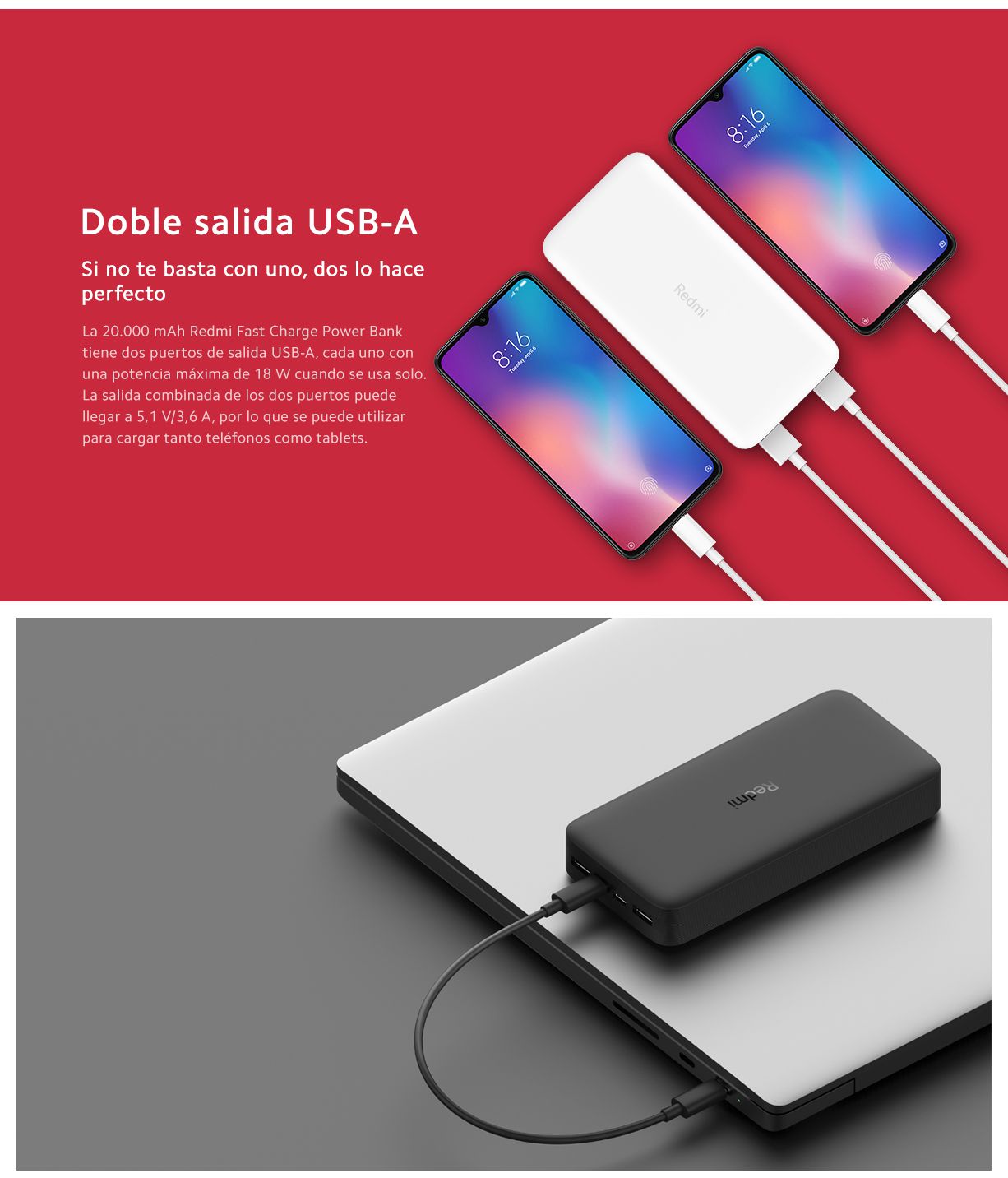 Bateria Externa Universal Xiaomi Redmi Power Bank 20.000MAH 18W Fast Charge  USB Black - VXN4304GL