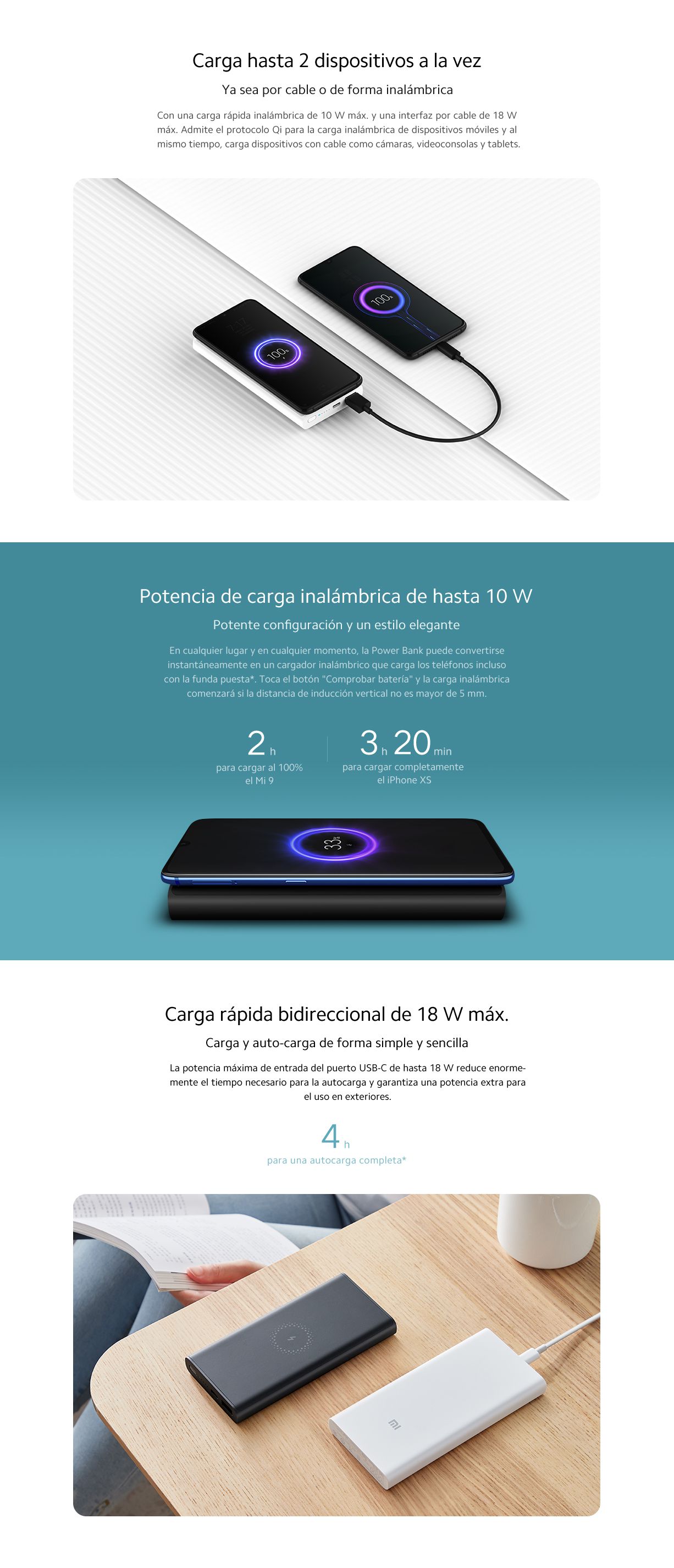 Batería Externa PowerBank 18W Xiaomi 10000mAh Mi Wireless Power Bank  Essential White (Blanco) VXN4294GL