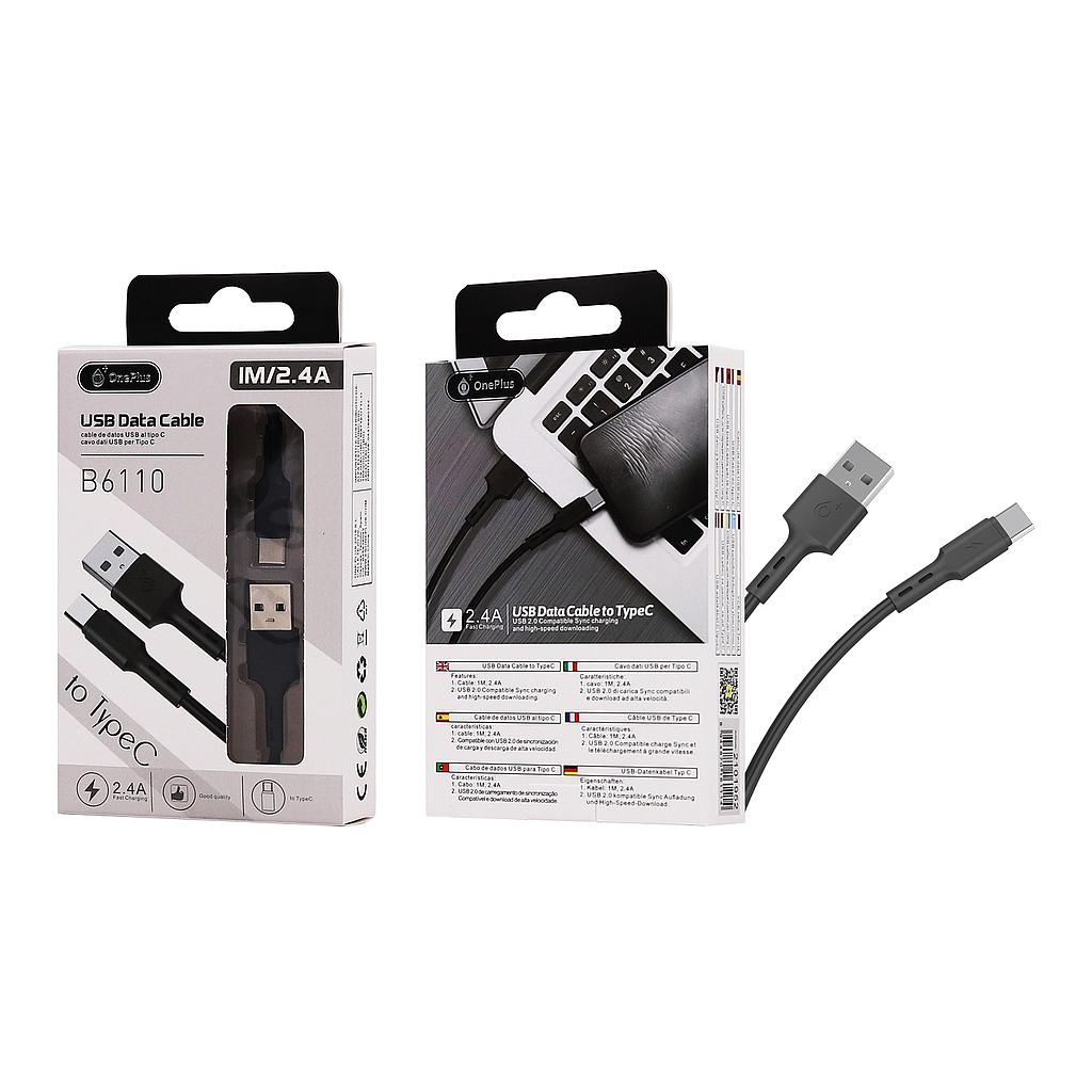 Cable de carga y datos Tipo C 1M 2.4A Negro B6110 