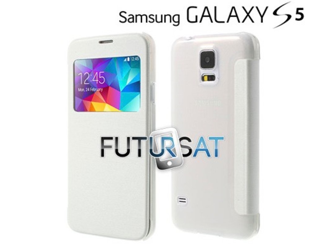 Funda Samsung Galaxy S5 I9600 G900 Piel Tapa Libro Ventana Blanca