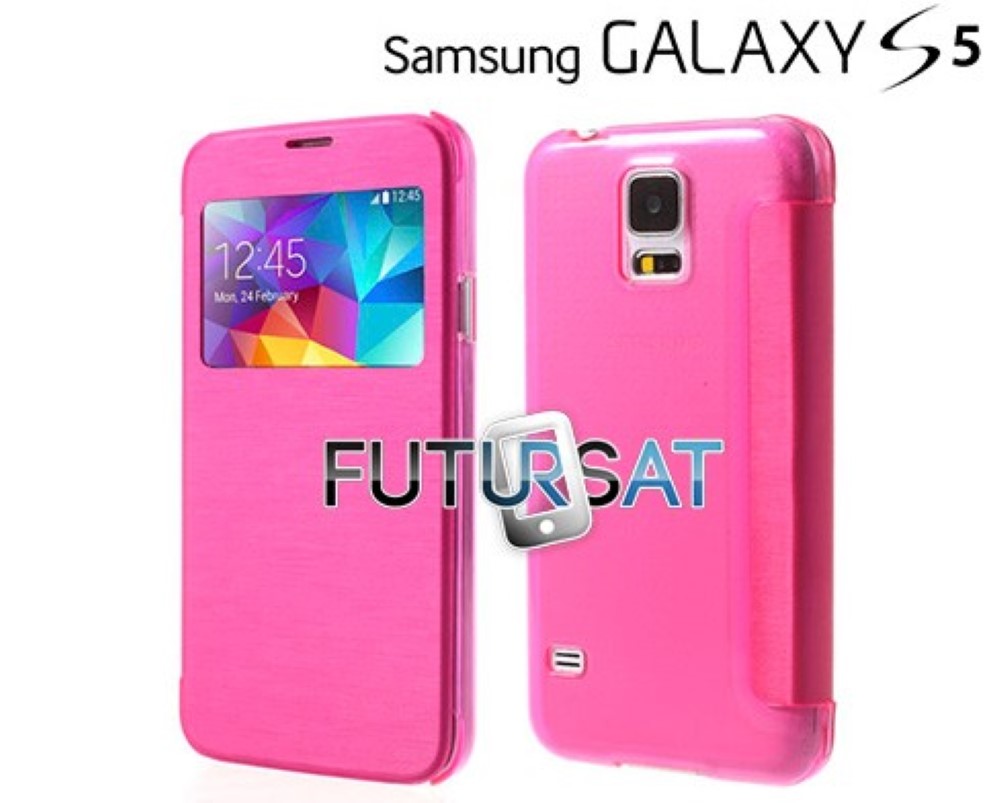 Funda Samsung Galaxy S5 I9600 G900 Piel Tapa Libro Ventana Rosa