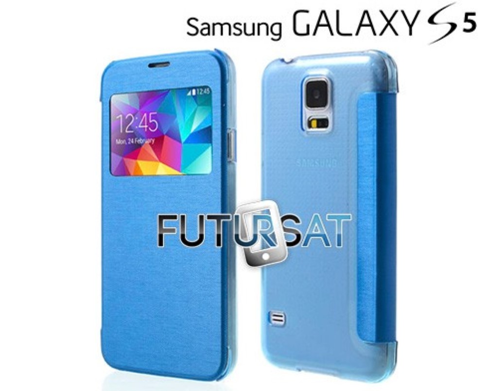Funda Samsung Galaxy S5 I9600 G900 Piel Tapa Libro Ventana Azul Claro