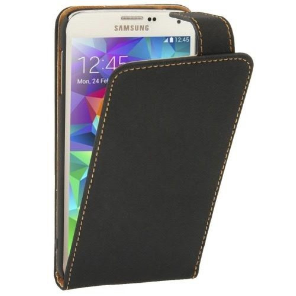 Funda Samsung Galaxy S5 I9600 G900 Piel Tapa Vertical Negra
