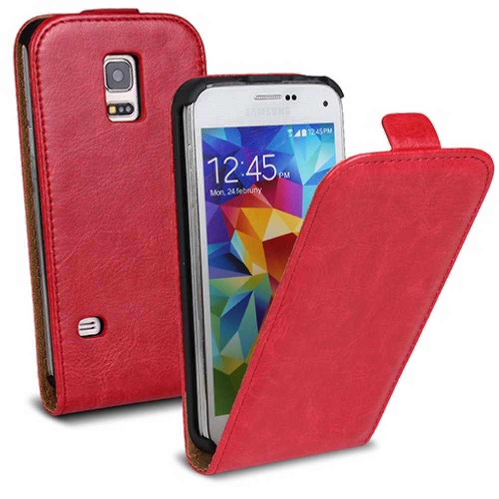 Funda Samsung Galaxy S5 I9600 G900 Piel Tapa Vertical Roja