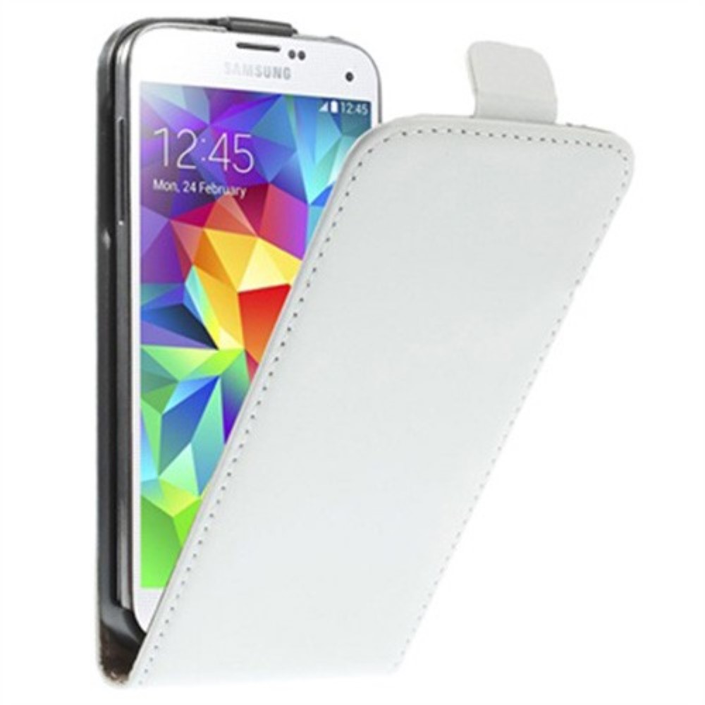 Funda Samsung Galaxy S5 I9600 G900 Piel Tapa Vertical Blanca