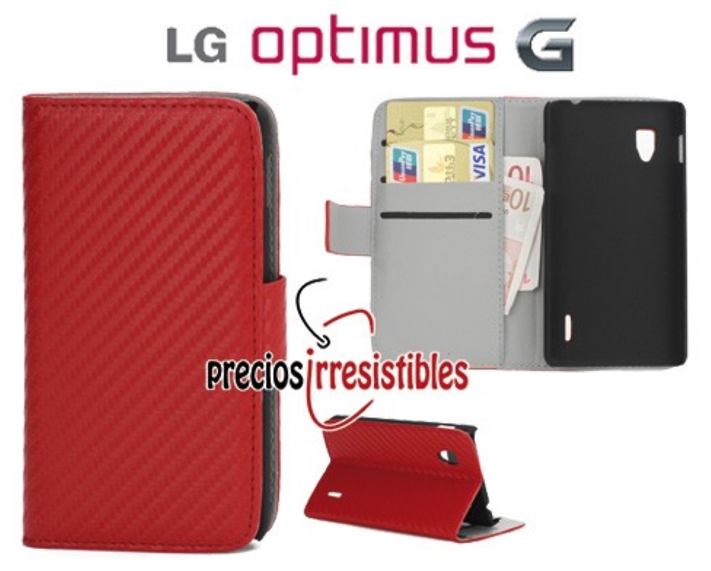 Funda LG Optimus G E975 Piel Tapa Libro carbono Roja