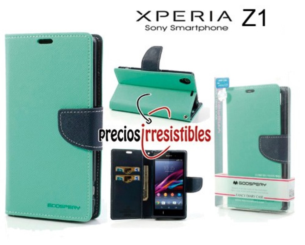 Funda Sony Xperia Z1 L39h Piel Tapa Libro Mercury Goospery Verde