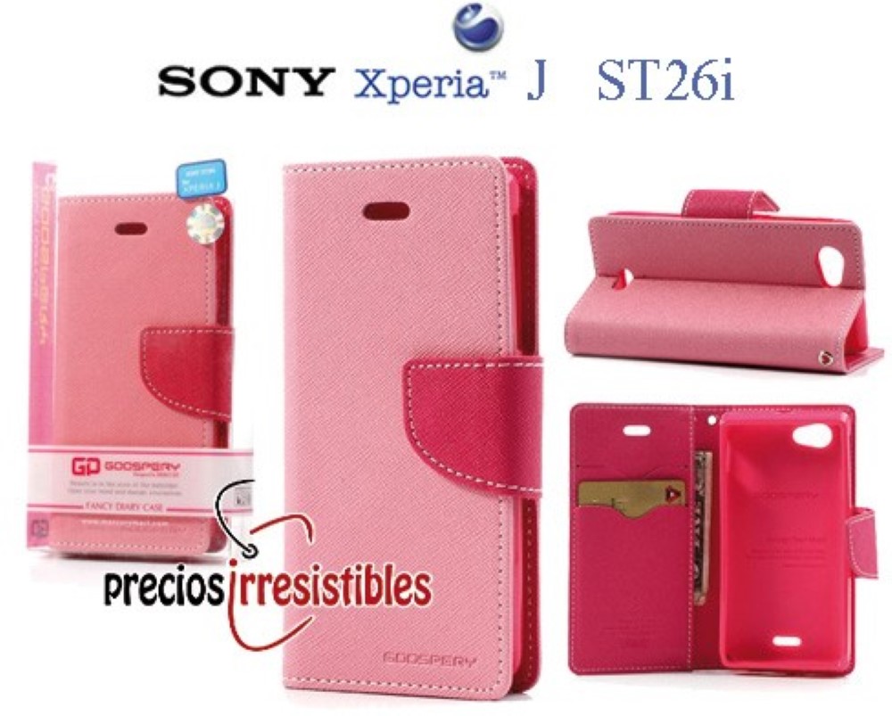 Funda Sony Xperia J St26i Piel Tapa Libro Mercury Goospery Rosa
