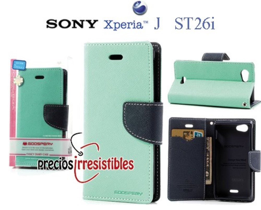 Funda Sony Xperia J St26i Piel Tapa Libro Mercury Goospery Verde