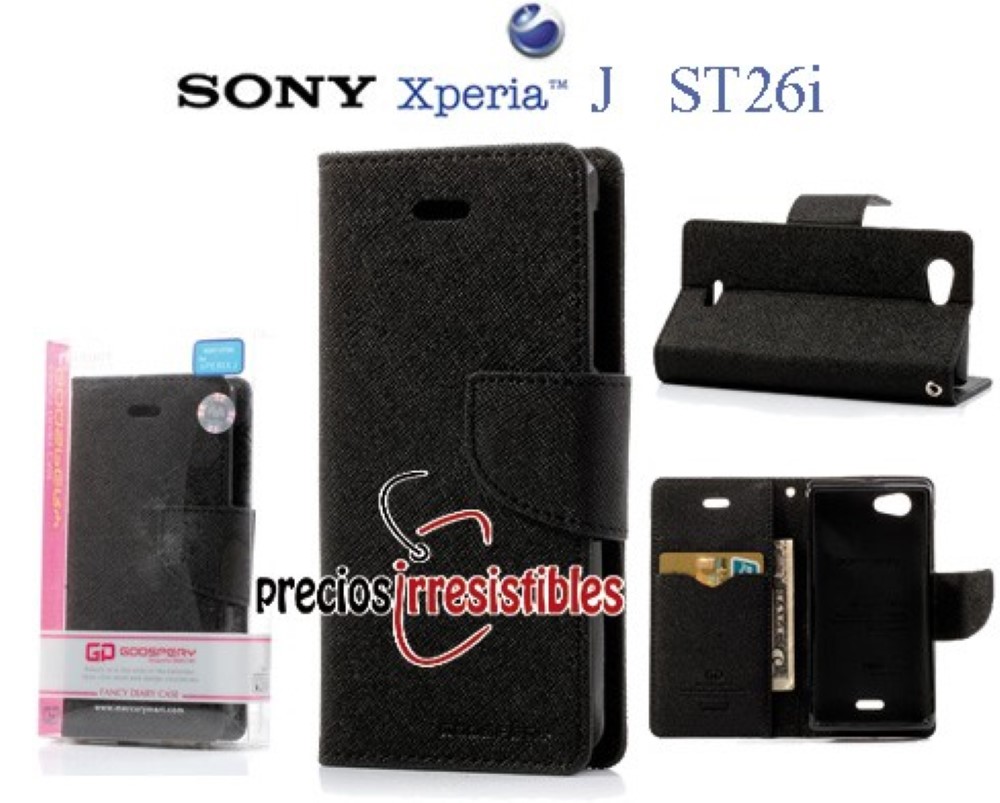 Funda Sony Xperia J St26i Piel Tapa Libro Mercury Goospery Negro