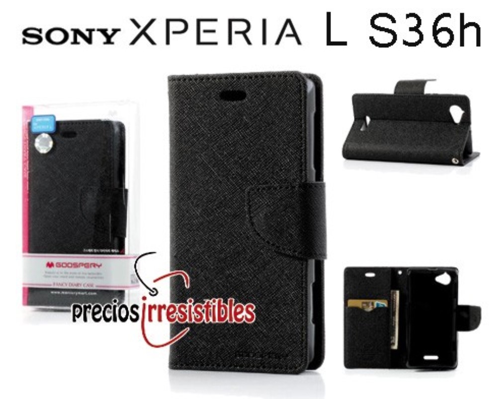 Funda Sony Xperia L S36h Piel Tapa Libro Mercury Goospery Negro