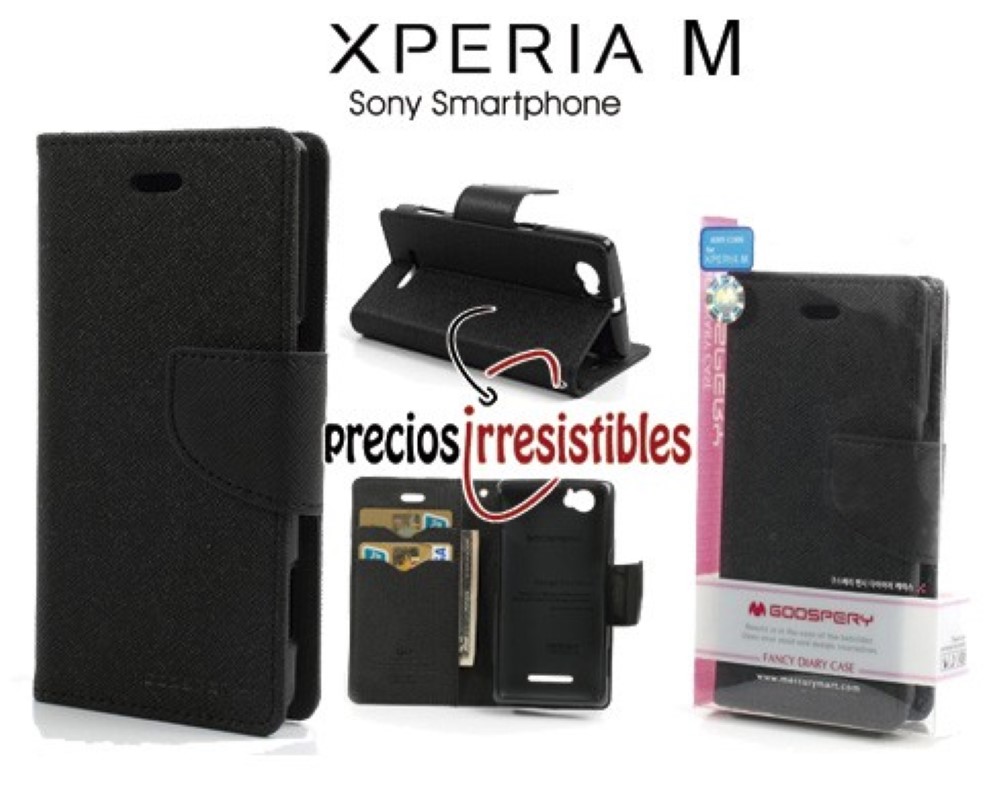 Funda Sony Xperia M Piel Tapa Libro Mercury Goospery Negra