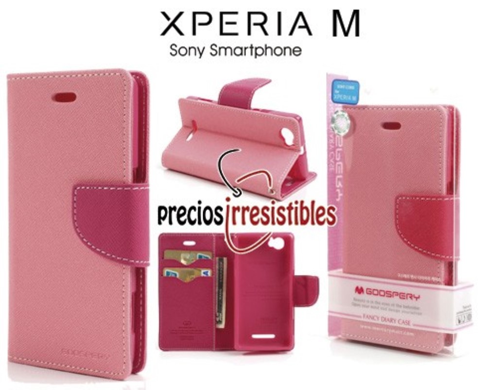 Funda Sony Xperia M Piel Tapa Libro Mercury Goospery Fucsia