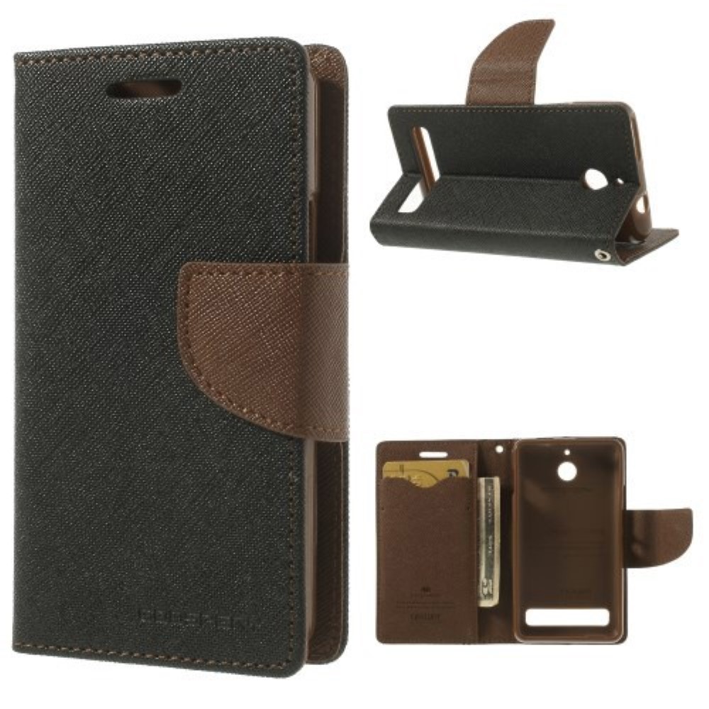 Funda Sony Xperia E1 Piel Tapa Libro Mercury Goospery Negra Marron