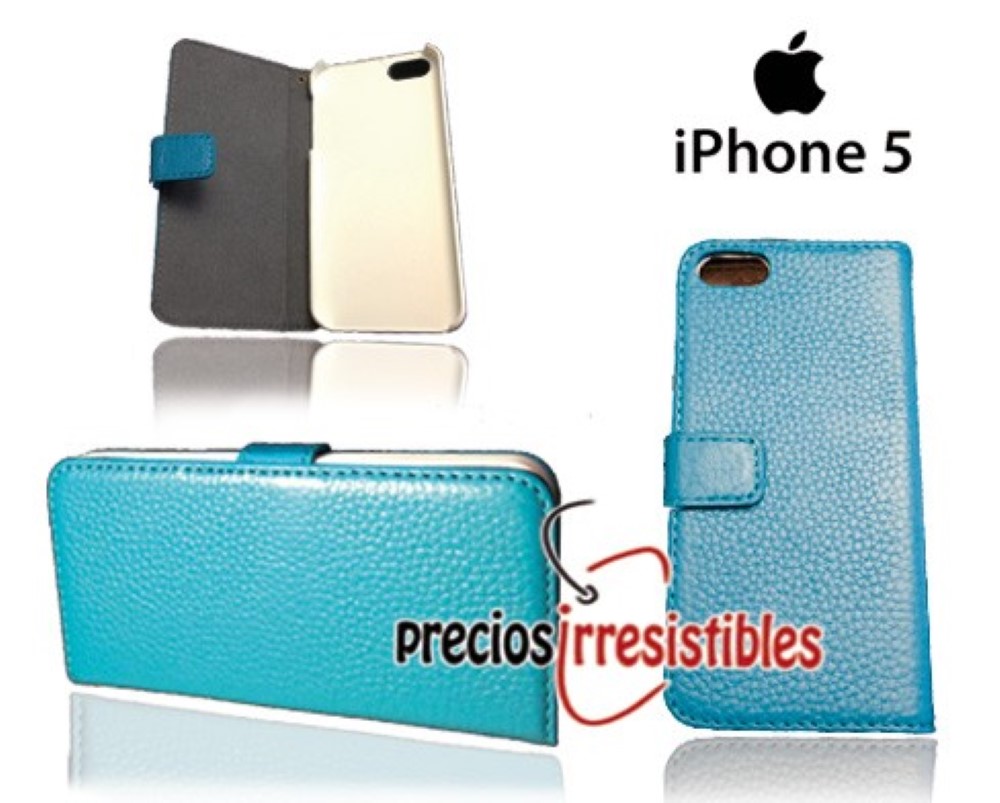 Funda iPhone 5 5S Piel Tapa Libro Rugosa Azul