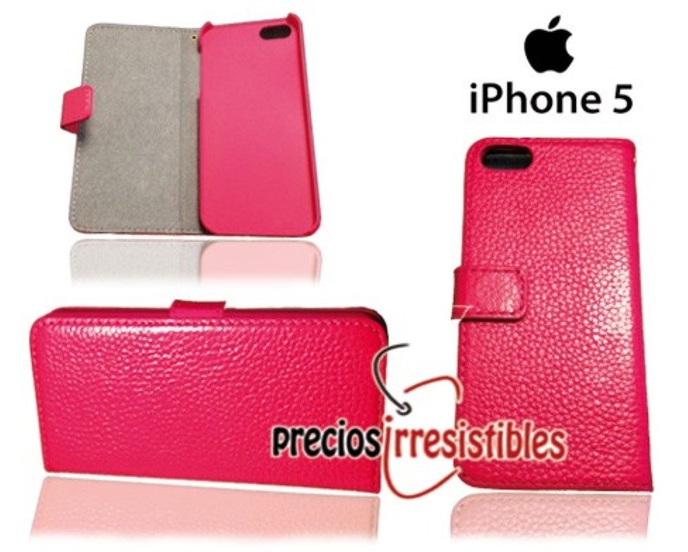 Funda iPhone 5 5S Piel Tapa Libro Rugosa Rosa