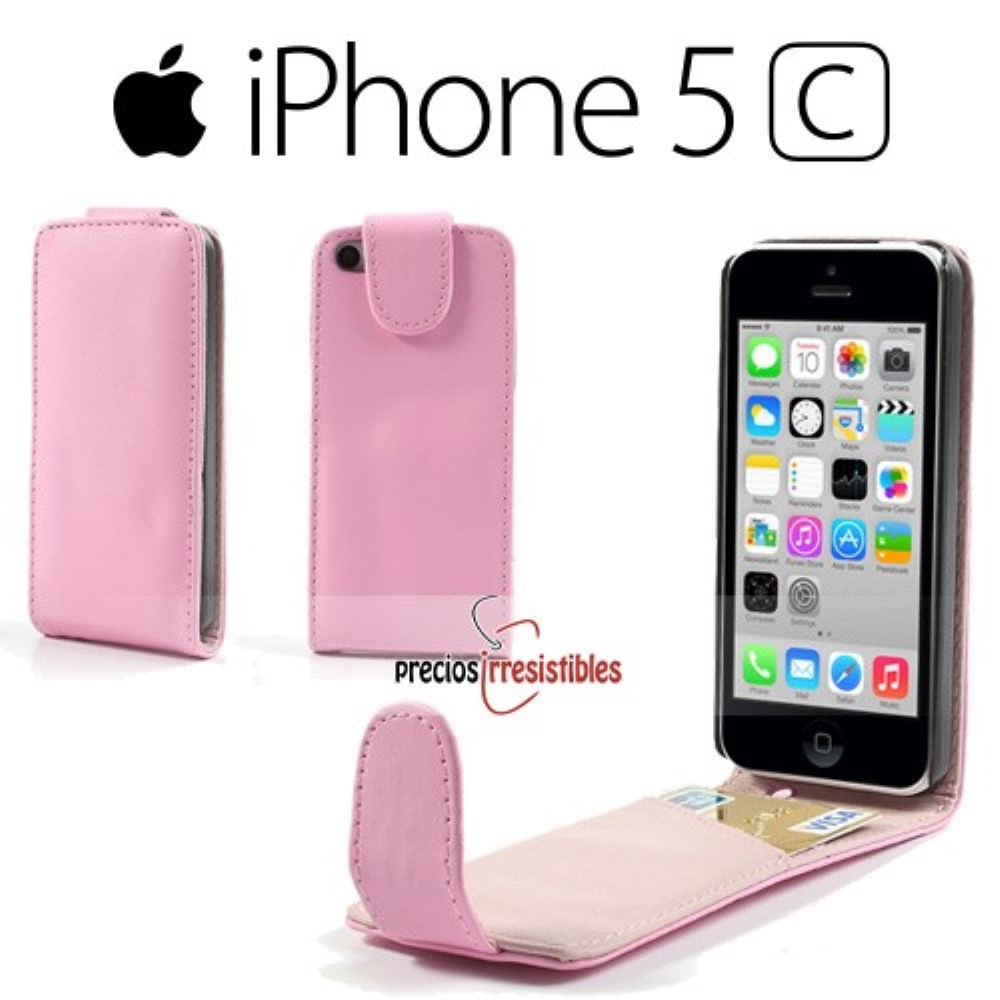 Funda iPhone 5C Piel Tapa Lisa Rosa Claro