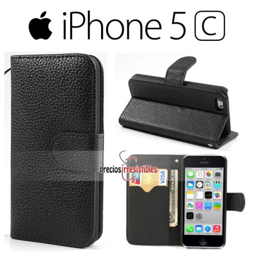 Funda iPhone 5G 5S 5C Tapa Libro Lychee Negra