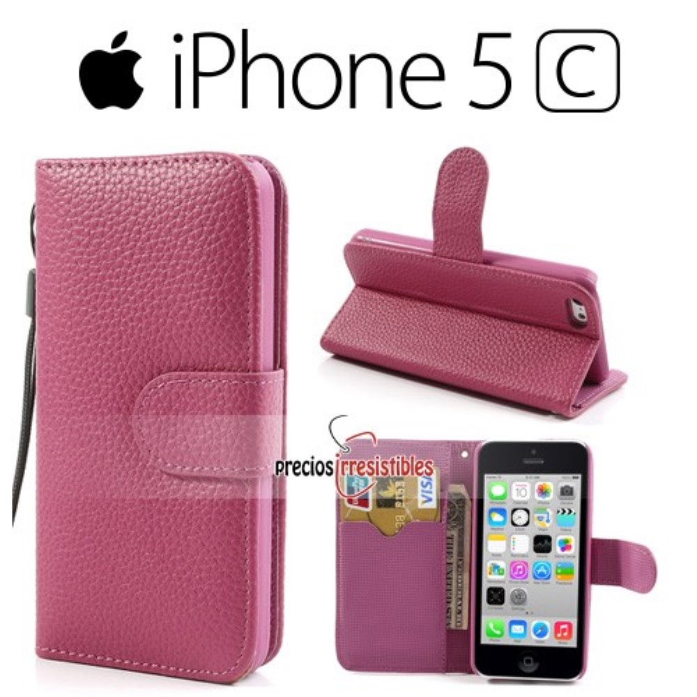 Funda iPhone 5G 5S 5C Tapa Libro Lychee Rosa