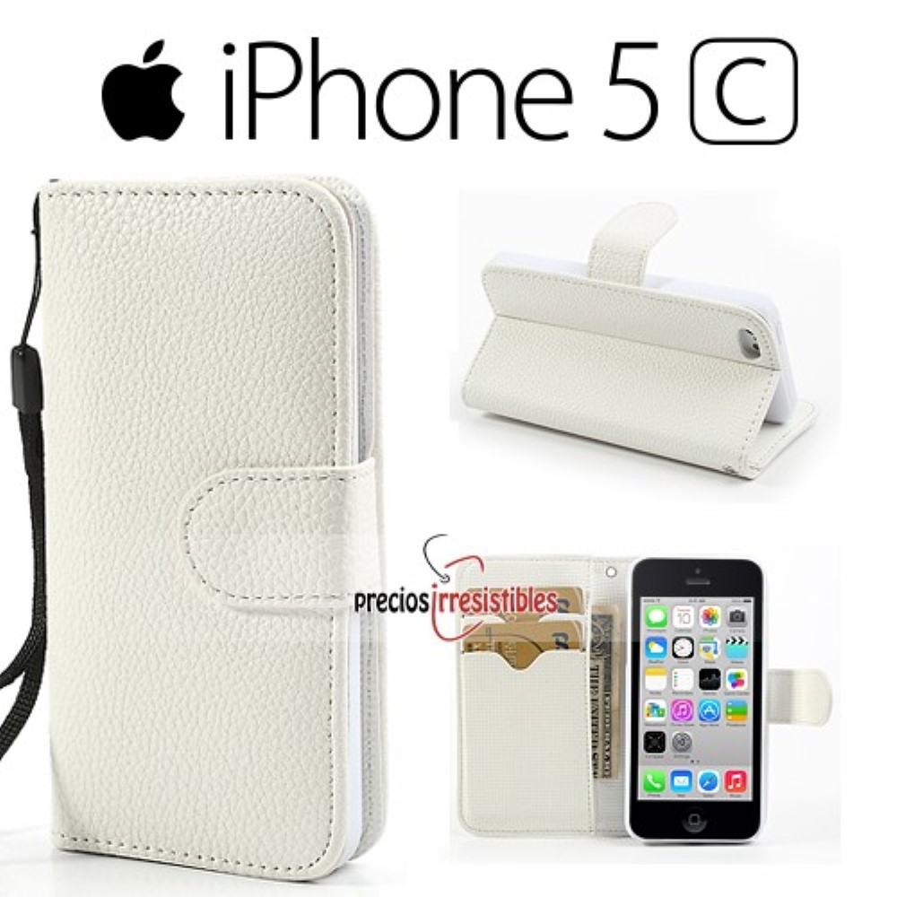 Funda iPhone 5G 5S 5C Tapa Libro Lychee Blanca