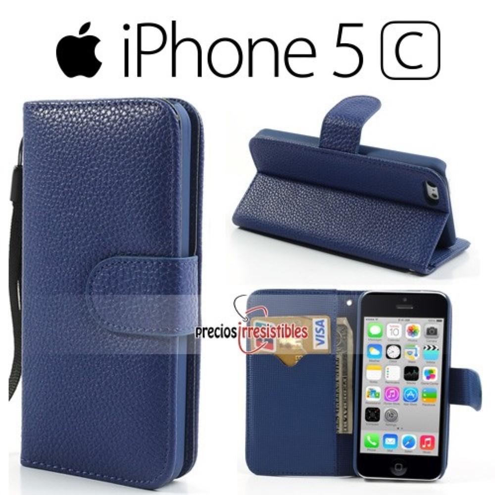 Funda iPhone 5G 5S 5C Tapa Libro Lychee Azul