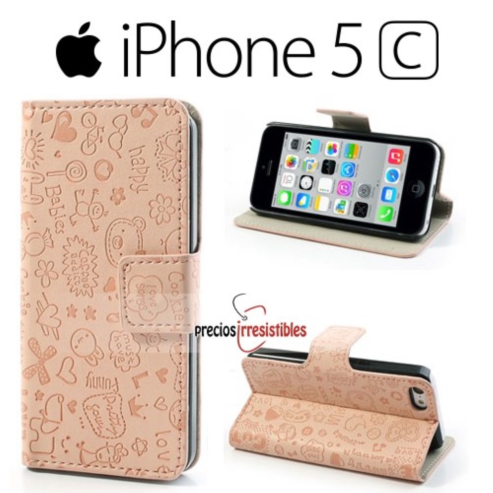 Funda iPhone 5C Tapa Libro Cartoon Rosa