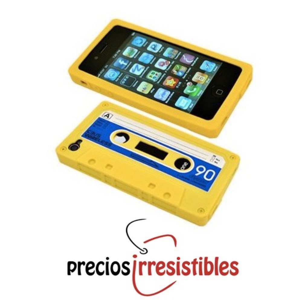 Funda iPhone 4G Silicona Cassette Marron y Amarillo
