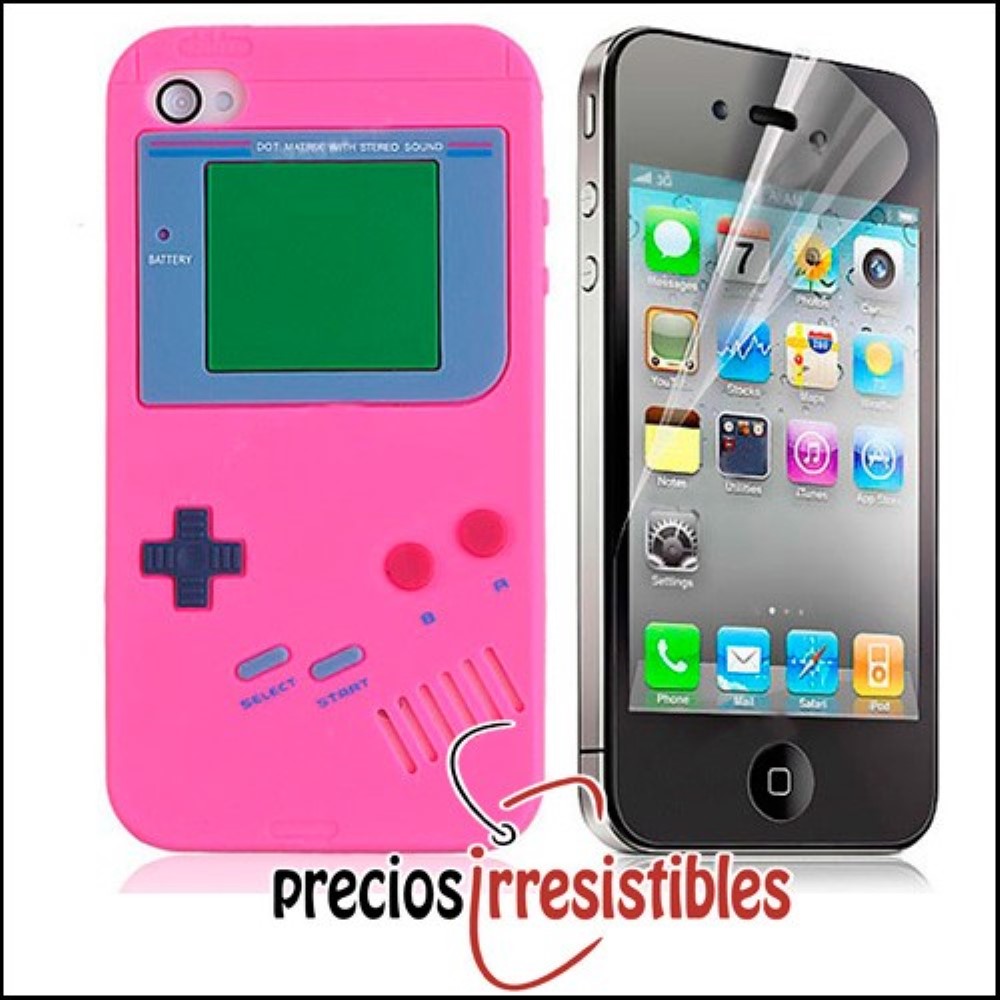 Funda iPhone 4G Silicona Gameboy Fucsia
