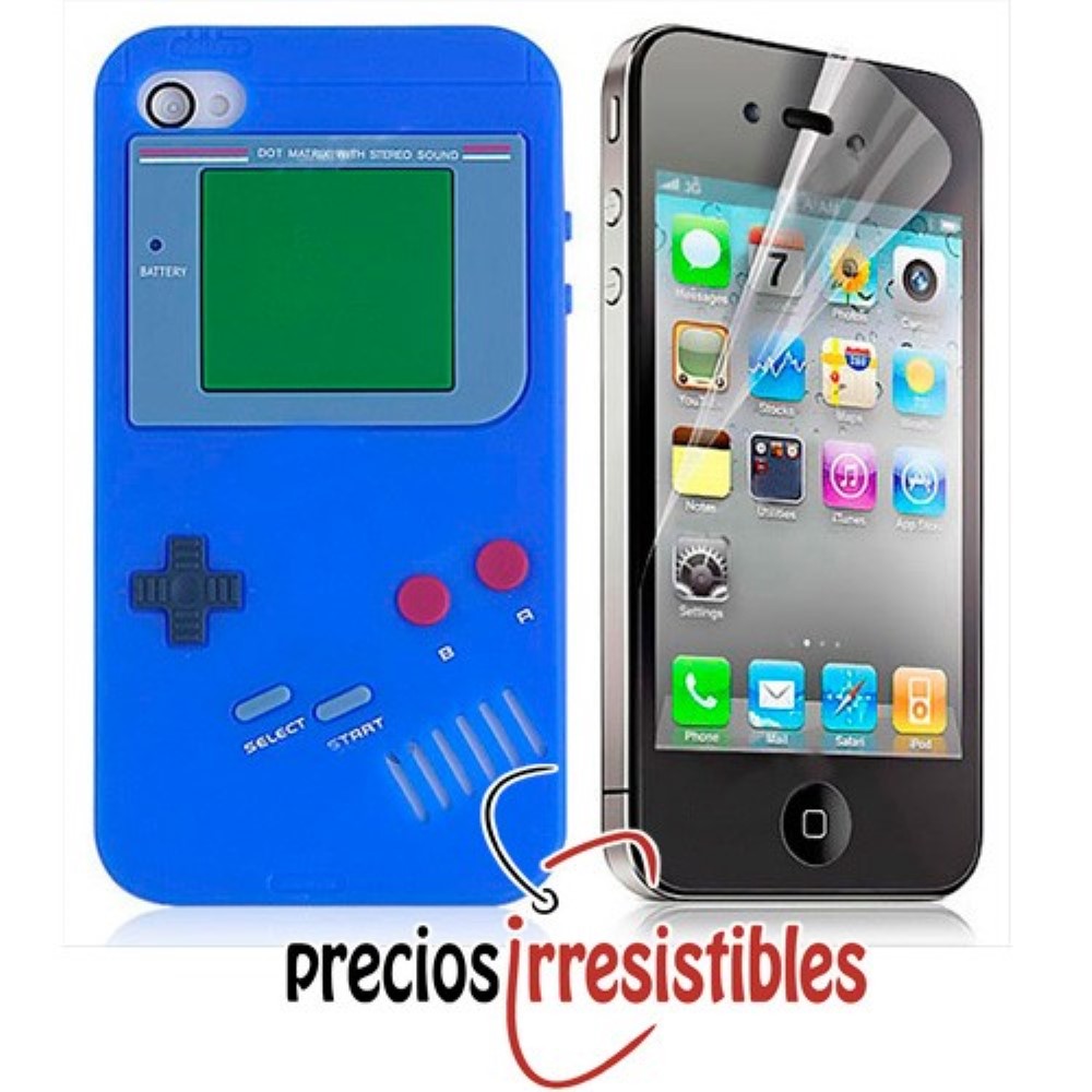 Funda iPhone 4G Silicona Gameboy Azul Oscuro