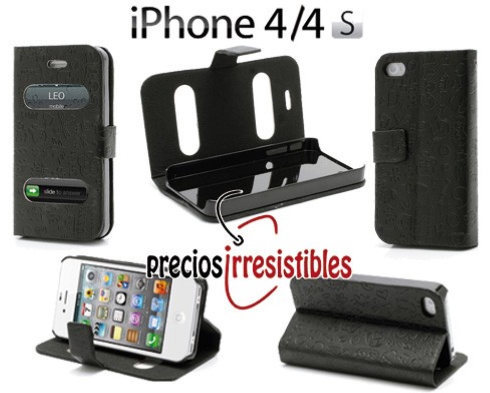 Funda iPhone 4G Tapa Libro Cartoon Window Negra