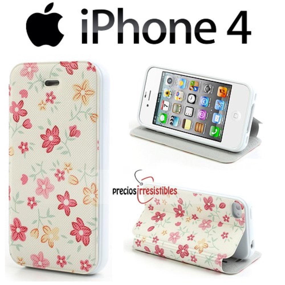 Funda iPhone 4G Tapa Libro Beautiful Flowers Blanca