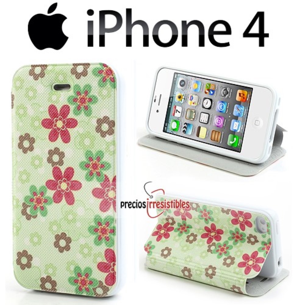 Funda iPhone 4G Tapa Libro Beautiful Flowers Verde