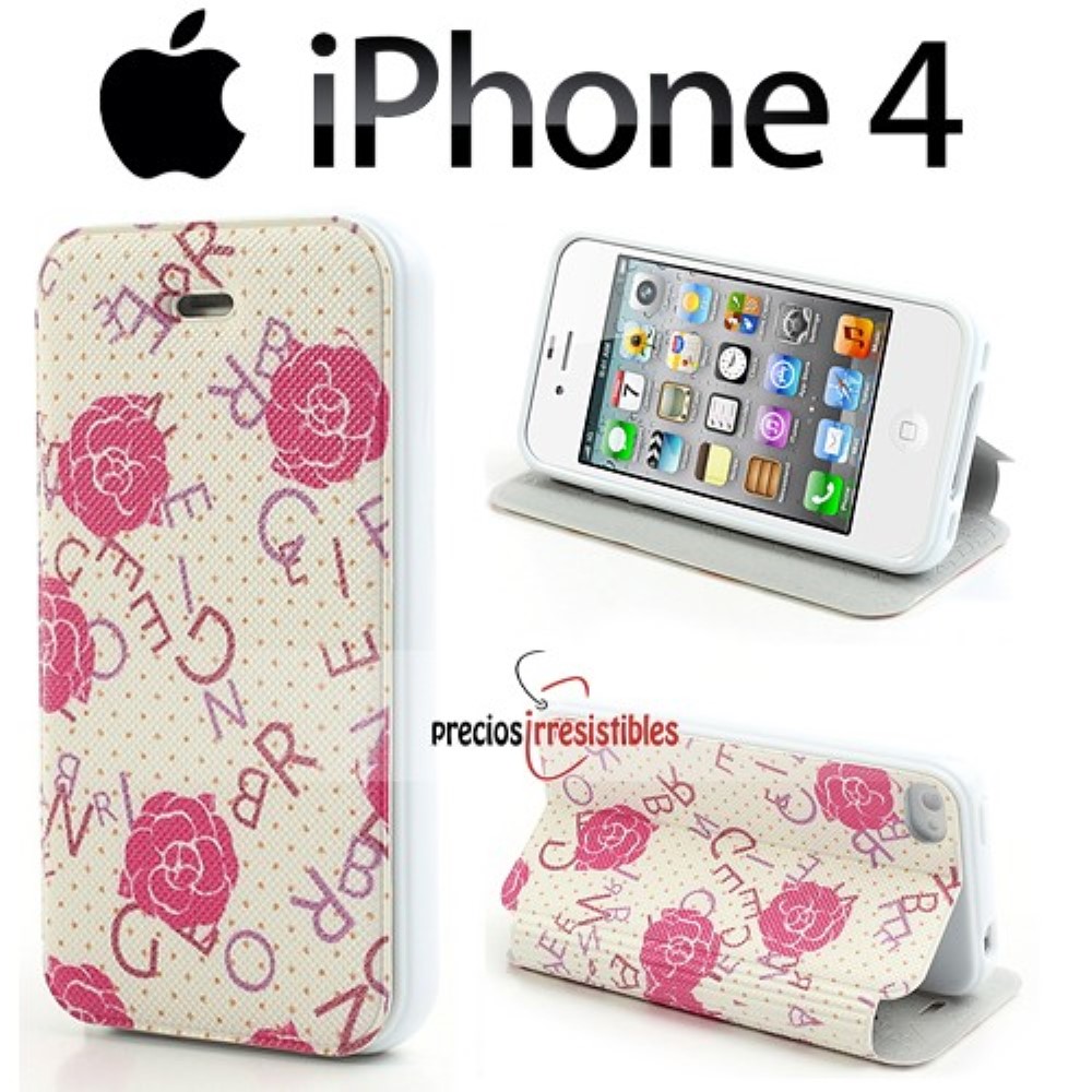 Funda iPhone 4G Tapa Libro Flores y Letras