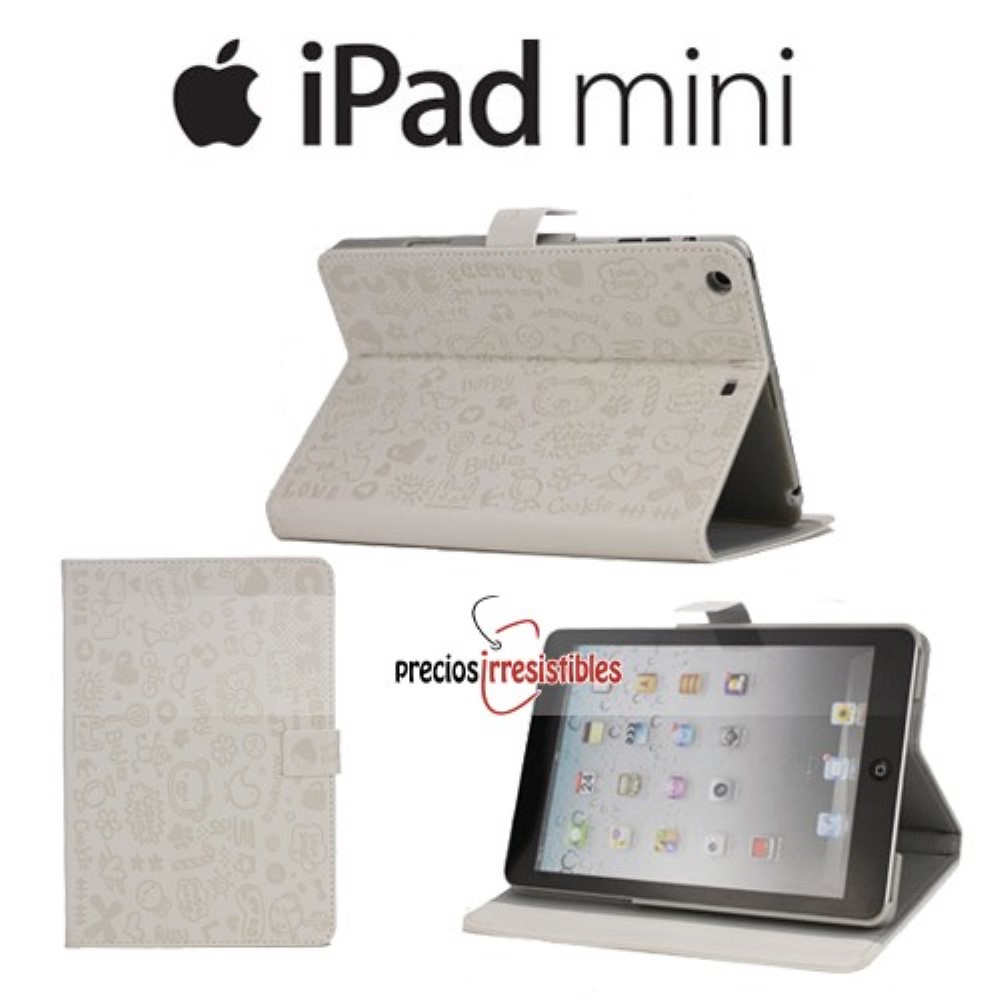 Funda iPad Mini / Mini 2 / Mini 3 Piel Cartoon Dibujos Blanca