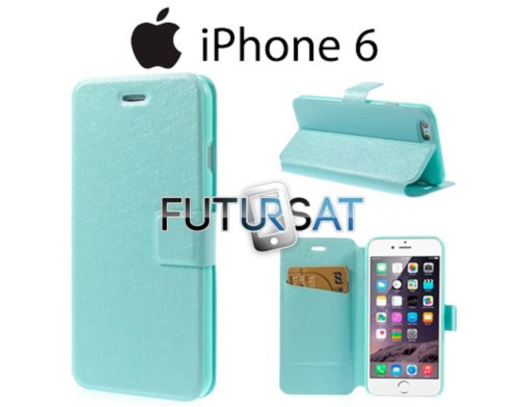 Funda iPhone 6 Piel Tapa Libro SILK Azul Pastel