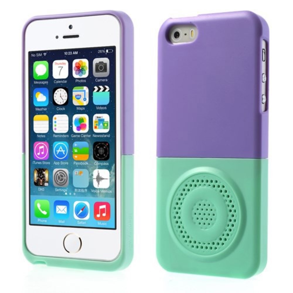 Funda iPhone 5 5S Plastico Duro Altavoz Morada y Azul