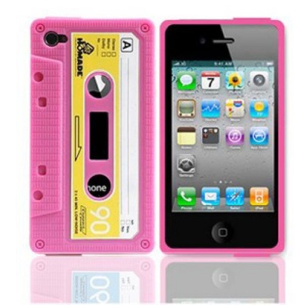 Funda iPhone 4G Silicona Cassette Cinta Rosa