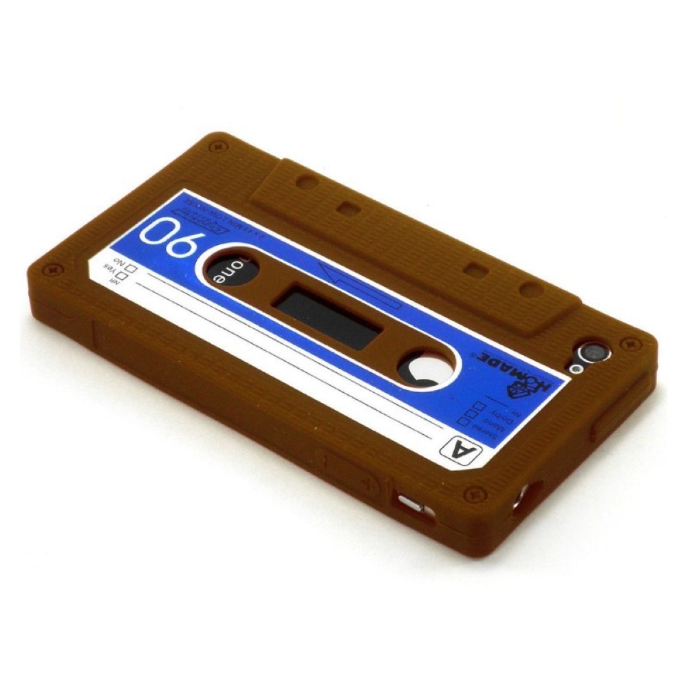 Funda iPhone 4G Silicona Cassette Cinta Marron y Azul