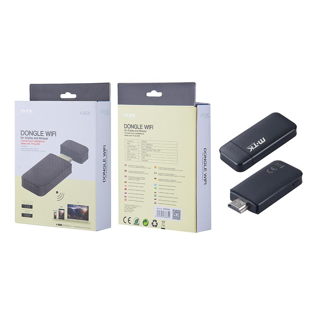 Adaptador WIFI - HDMI (Smartphone o Tablet para TV) Negro K3635