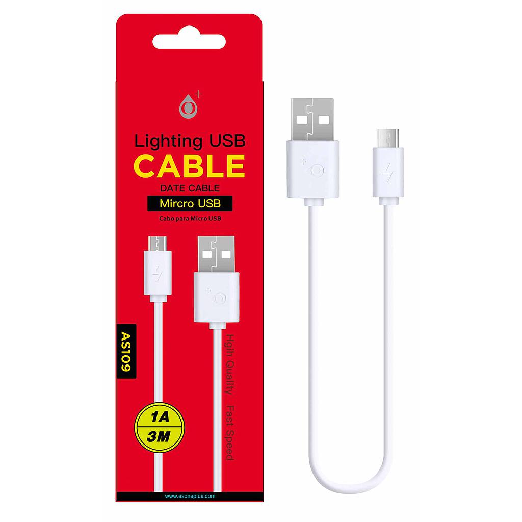 Cable de carga y datos para Micro USB 1A, 3M Blanco	
