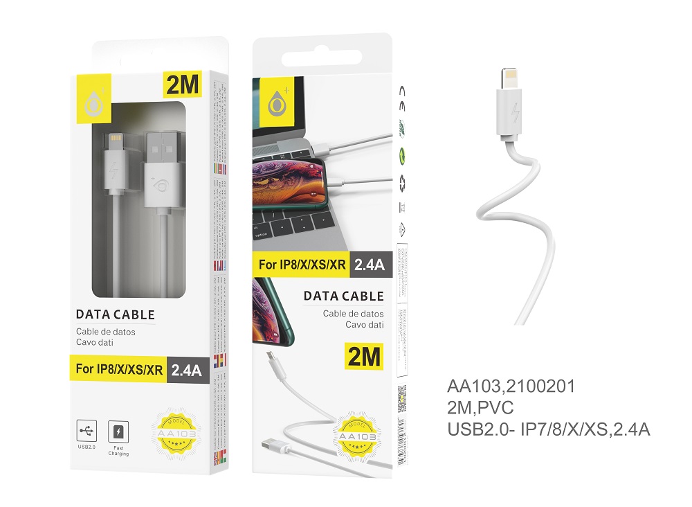 Cable de Carga y Datos para Iphone 5/6/7/8/X/11/12 2A 2M Blanco AA103