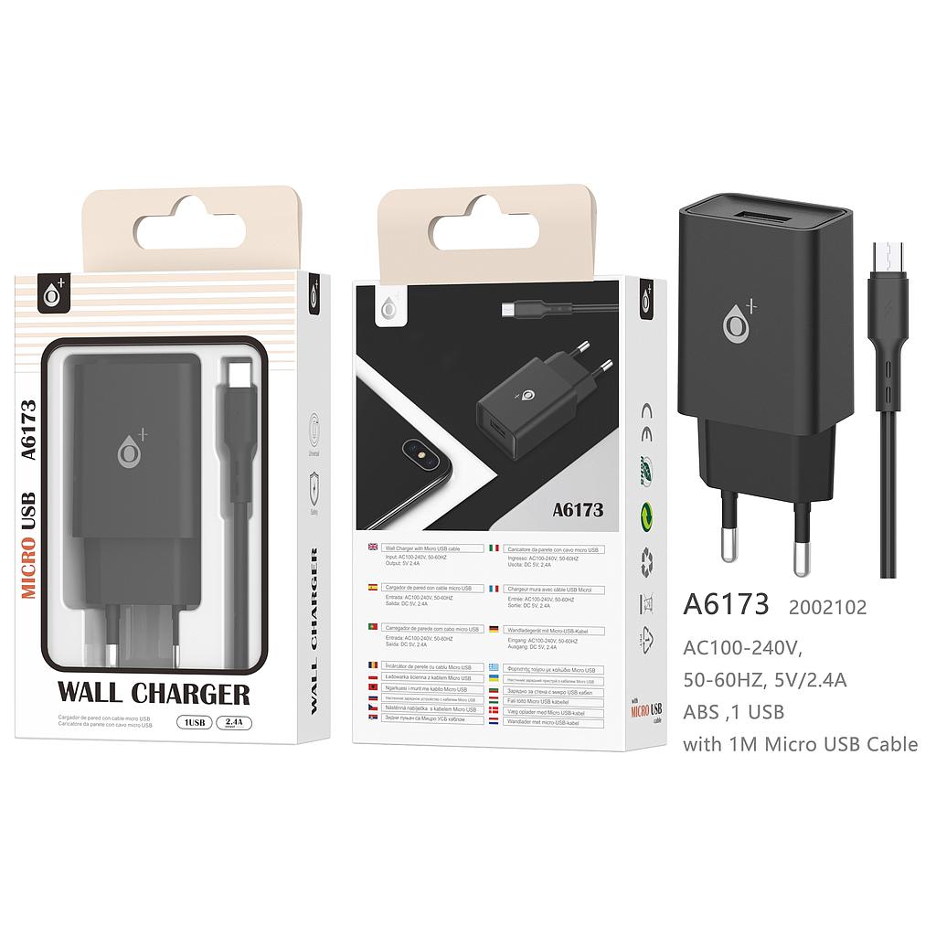 Cargador de Red completo S.Basic Wilson 1 USB con cable Micro USB  2.4A Negro A6173 