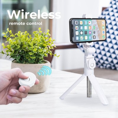 Palo Selfie con mando bluetooth tripode BLANCO SSTR-12
