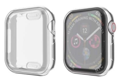 Funda Apple Watch Series 4 5 6 SE 40mm - Completa Gel TPU Transparente Plata 