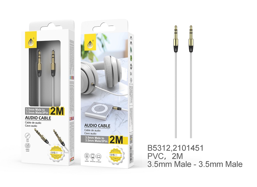 Cable Audio jack a jack Plank M/M 3.5mm conector metalico 2M Blanco B5312 