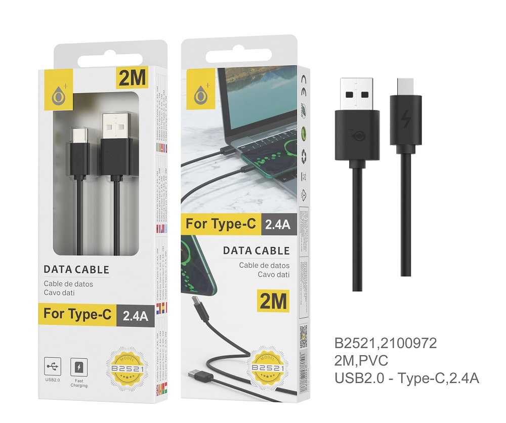 Cable de Carga y Datos para Tipo C 2A 2M Negro B2521