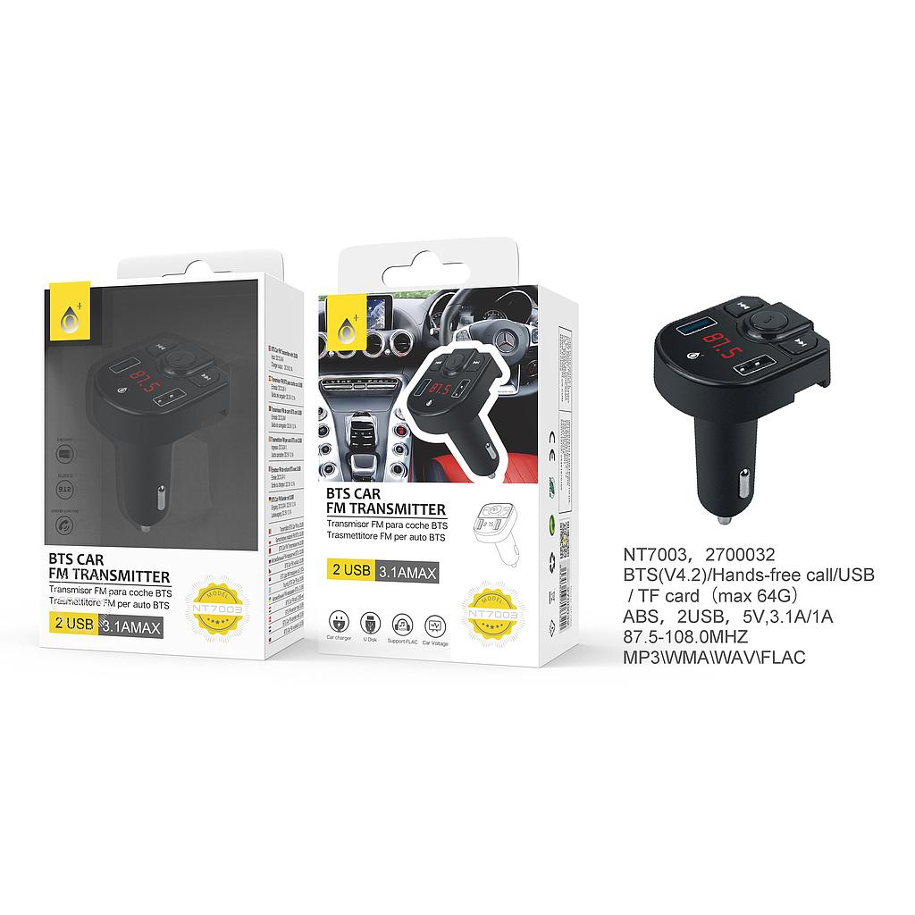 Transmisor Bluetooth 4,2 De FM Con Microfono Y Pantalla LED BTS/USB/TF CARD (64MAX) 2USB 3,1A Max Negro