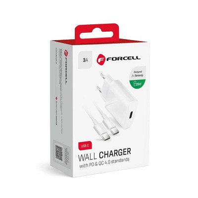 Cargador FORCELL completo USB Tipo C y cable Tipo C 3A 25W con función de carga PD y QC 4.0