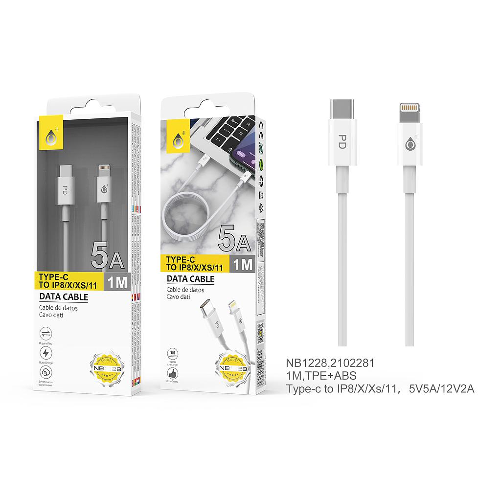 Cable de datos Carga Super Rapido PD 25W Max 5V5A/12V2A Type C a Apple iPhone Lightning 1M NB1228